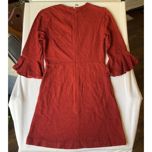 Topshop Women Dress US 4 Red Sheath Ruffle 3/4 Sleeve Knee Length - Picture 11 of 11